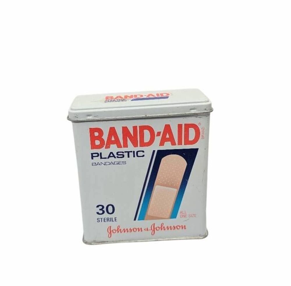 Vintage 80s Bandaid brand Metal Tin Flip Top empty Case